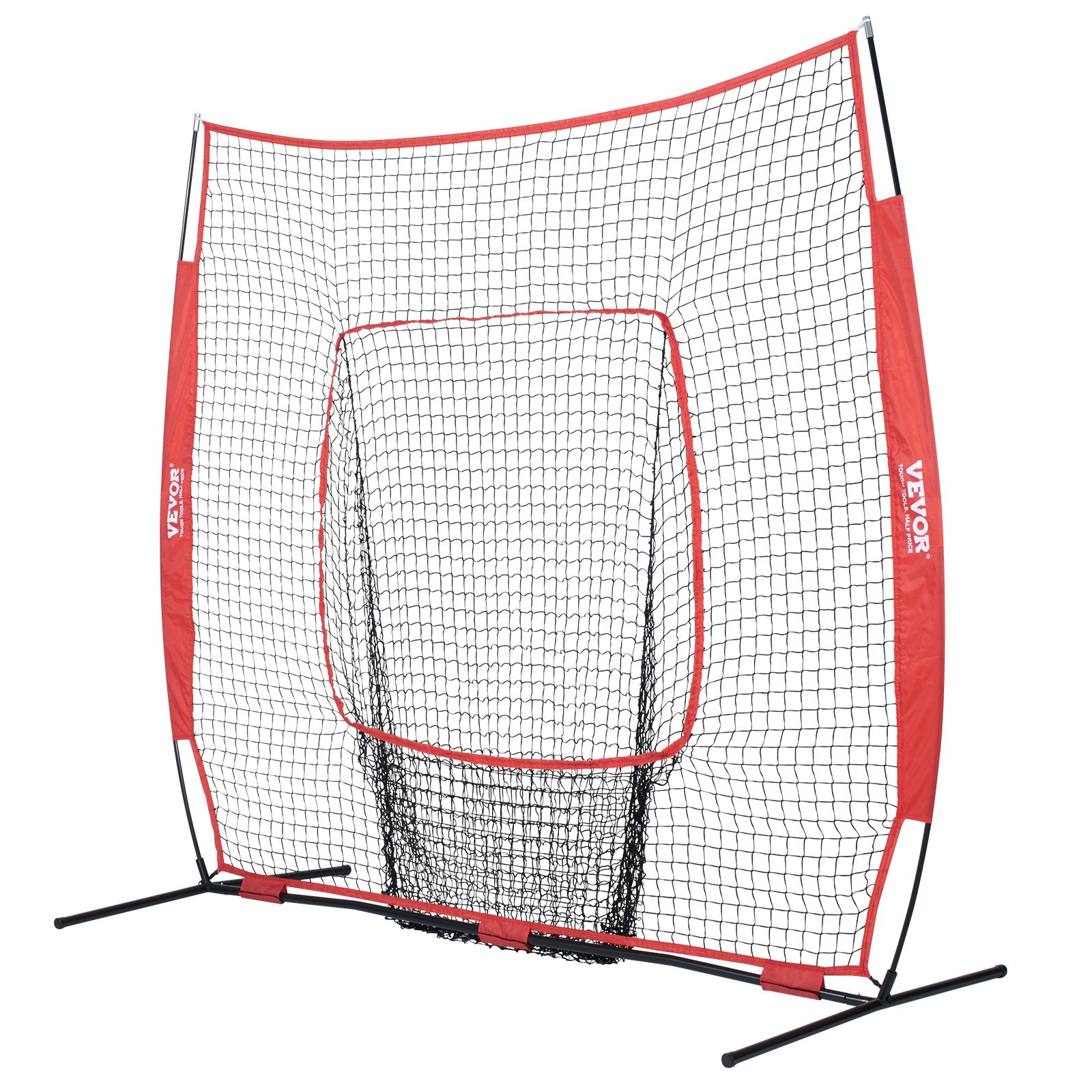 VEVOR 213.4 x 213.4 cm Baseball Softball Practice Net, Portable Baseball Training Net for Hitting Batting Catching Pitching, Backstop Baseball Equipment Training Aids with Carry Bag and Strike Zone