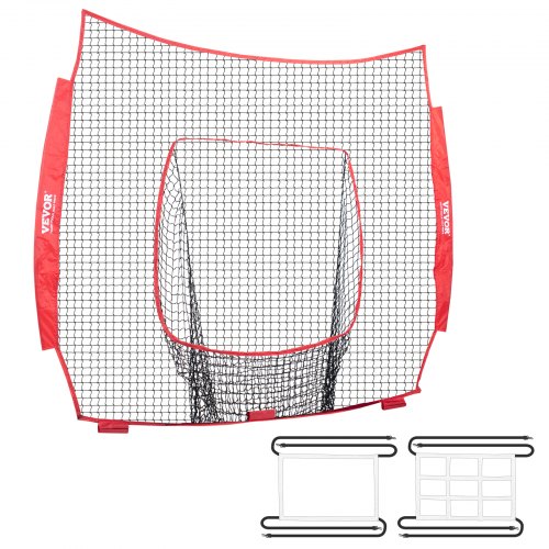 VEVOR 7x7 ft Baseball Softball Practice Net, Portable Baseball Training Net for Hitting Batting Catching Pitching, Backstop Baseball Equipment Training Aids with Strike Zone(Net Only, Without Support Frame)