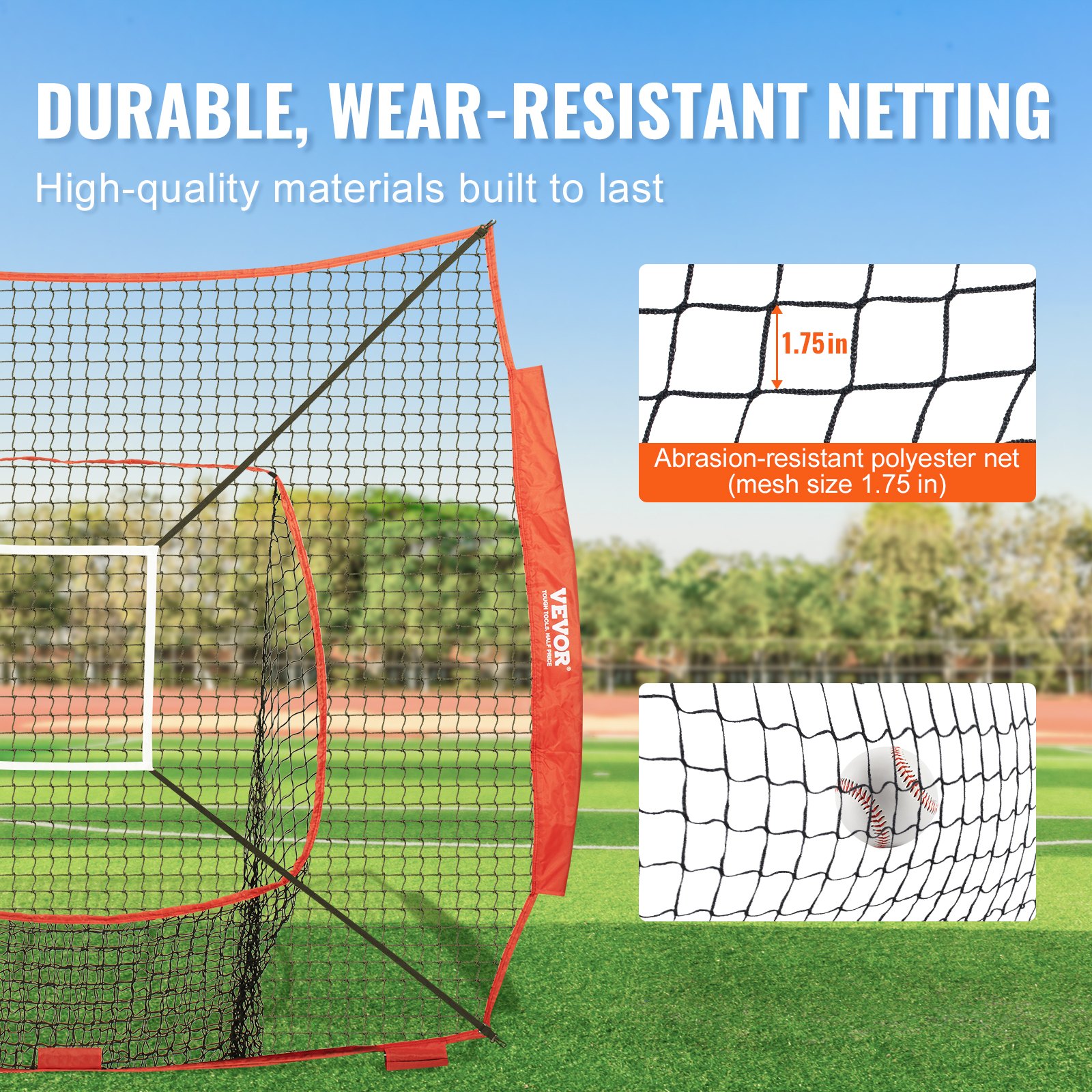 VEVOR 7x7 ft Baseball Softball Practice Net, Portable Baseball Training Net for Hitting Batting Catching Pitching, Backstop Baseball Equipment Training Aids with Strike Zone (Net Only)