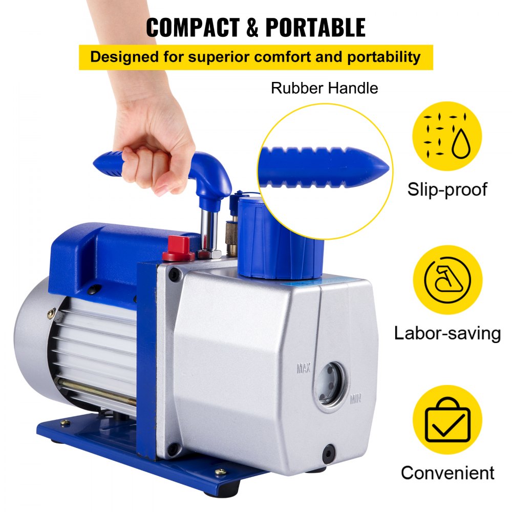 VEVOR Vacuum Pump 7 CFM 1/2 HP Single Stage Air Conditioning Vacuum Pump for R12 R22 R134a R410a Systems 110V 5PA Ultimate Vacuum Refrigerant HVAC Tool for Automobile Reparation Vacuum Evacuation