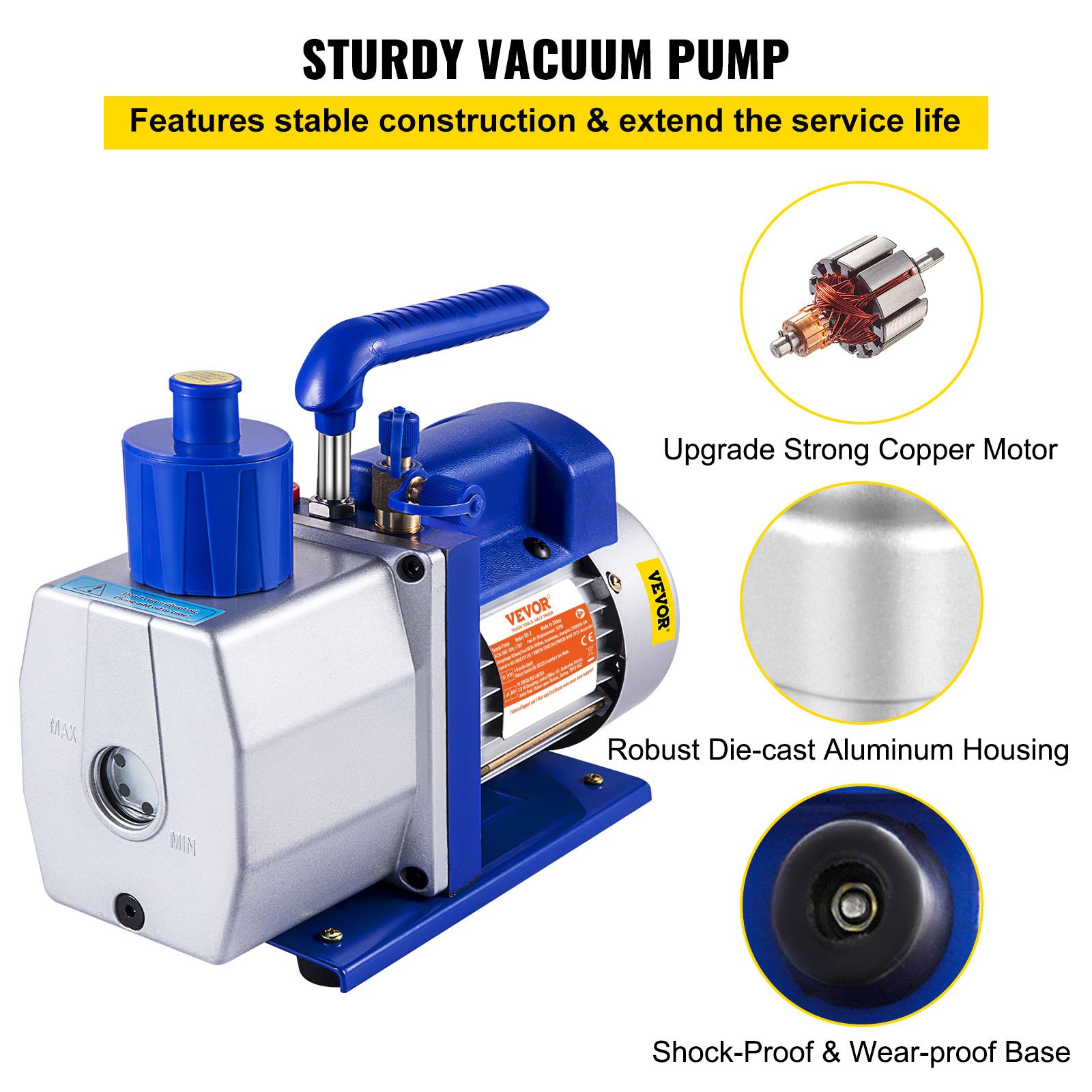 VEVOR Single Stage Vacuum Pump Rotary Vane 7CFM 1/2HP Deep HVAC