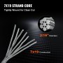 VEVOR 3/16 tommer 7x19 rustfritt stål flykabeltrommel 500FT rustfritt stål kabel T304 wire tau vinsj kabel erstatning (T304)