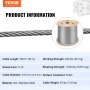 VEVOR 3/16 inch 7x19 bobina de cablu pentru avioane din oțel inoxidabil 500FT Cablu din oțel inoxidabil T304 Înlocuire cablu pentru troliu (T304)