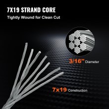 VEVOR 3/16 Inch 7x19 Stainless Steel Aircraft Cable Reel 500FT Stainless Steel Cable T304 Wire Rope Winch Cable Replacement (T304)