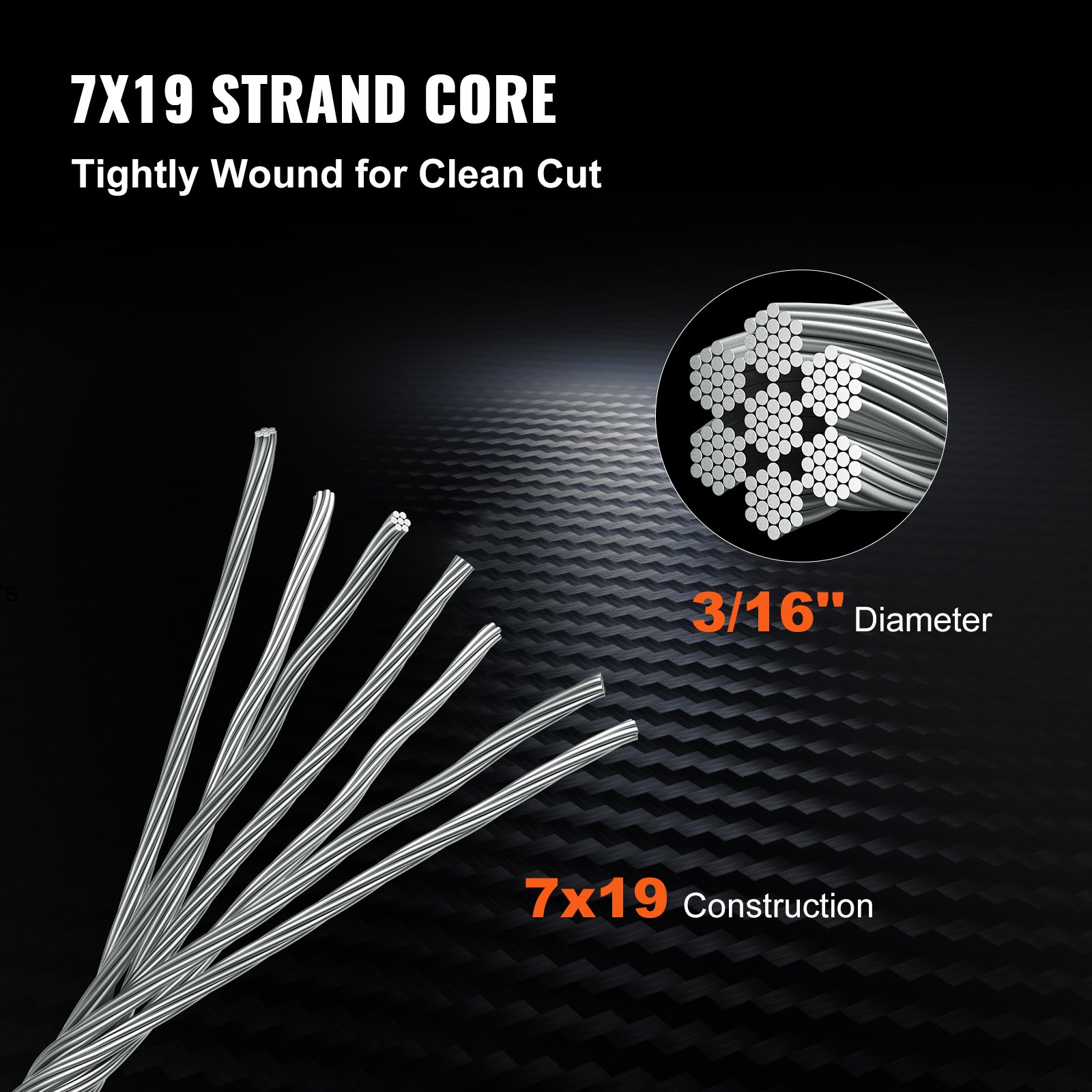 VEVOR 3/16 Inch 7x19 Stainless Steel Aircraft Cable Reel 500FT Stainless Steel Cable T304 Wire Rope Winch Cable Replacement (T304)