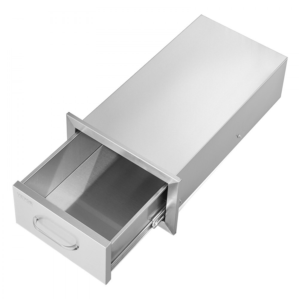 VEVOR 14x8.5 Inch Outdoor Kitchen Drawers Stainless Steel, Flush Mount Double Drawers,14W x 8.5H x 23D Inch, with Stainless Steel Handle, BBQ Drawers for Outdoor Kitchens or BBQ Island