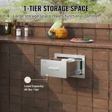 VEVOR 14x8.5 Inch Outdoor Kitchen Drawers Stainless Steel, Flush Mount Double Drawers,14W x 8.5H x 23D Inch, with Stainless Steel Handle, BBQ Drawers for Outdoor Kitchens or BBQ Island