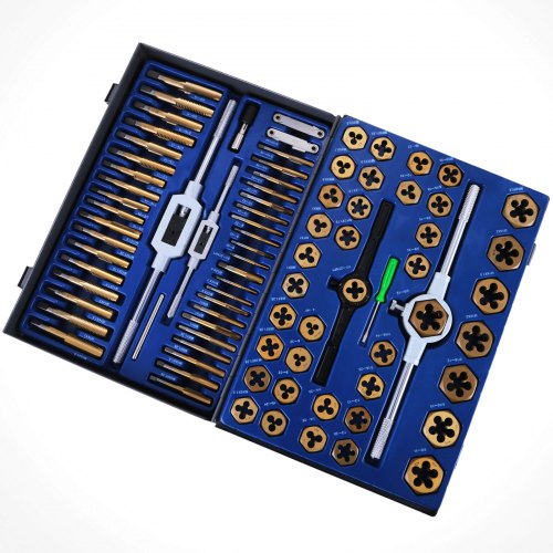 VEVOR 86 PICS Tap and Die Set, Machinist Standard Tapered & Plug Hand Tapping, Cutting, Threading, Forming, and Chasing Thread Kit with SAE & Metric Measurements for Garage, Workshop & Mechanics Use