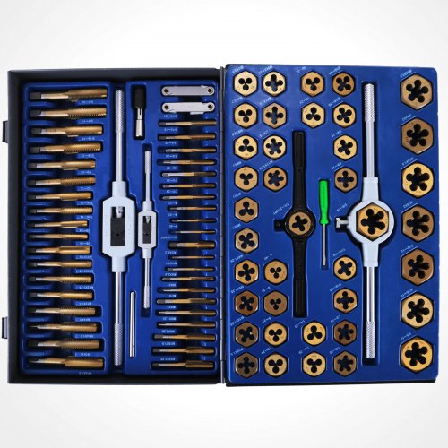 VEVOR 86 PICS Tap and Die Set, Machinist Standard Tapered & Plug Hand Tapping, Cutting, Threading, Forming, and Chasing Thread Kit with SAE & Metric Measurements for Garage, Workshop & Mechanics Use