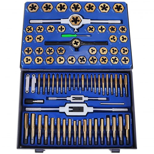 VEVOR 86 PICS Tap and Die Set, Machinist Standard Tapered & Plug Hand Tapping, Cutting, Threading, Forming, and Chasing Thread Kit with SAE & Metric Measurements for Garage, Workshop & Mechanics Use