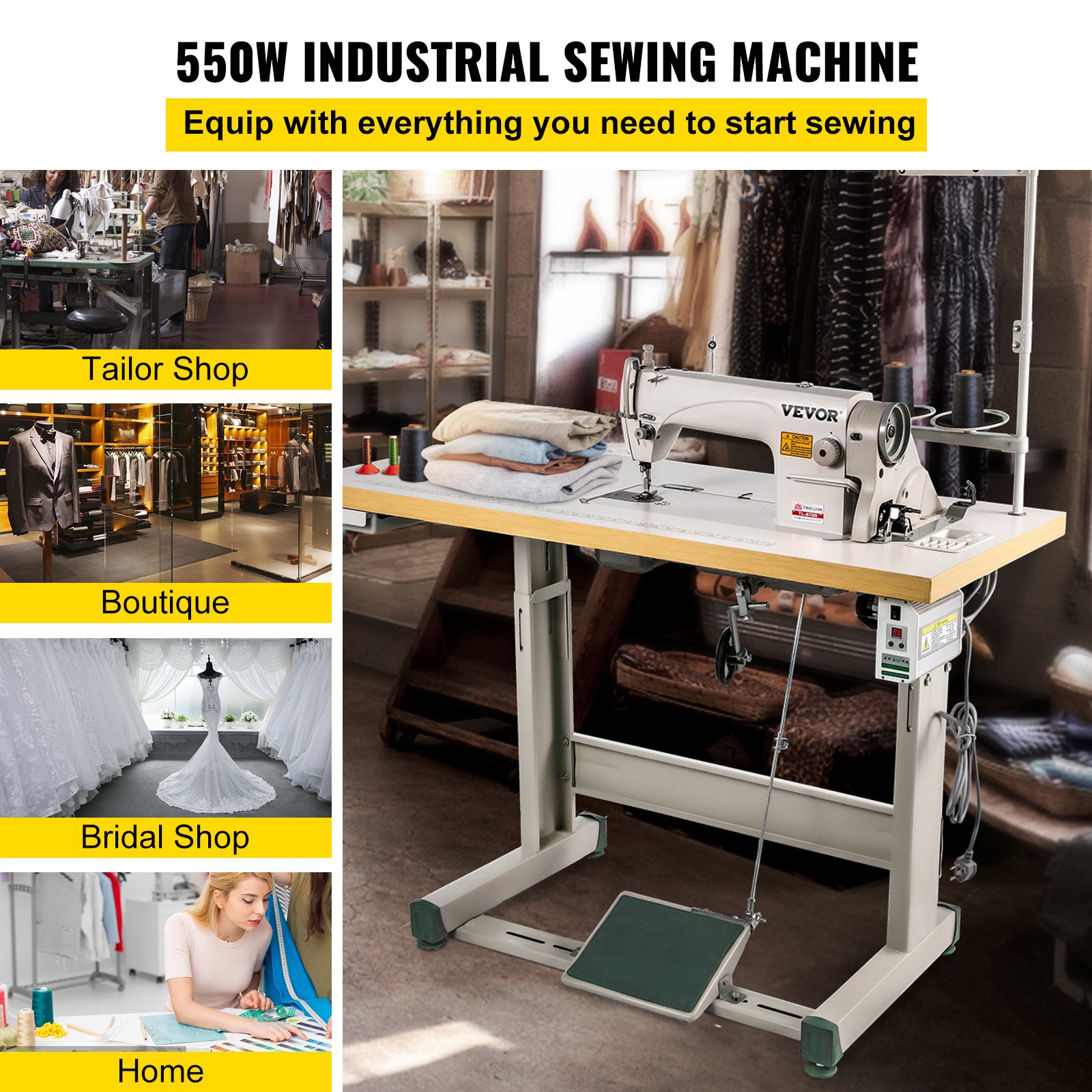 VEVOR Industrial Sewing Machine DDL8700 Lockstitch Sewing Machine with Servo Motor + Table Stand Commercial Grade Sewing Machine