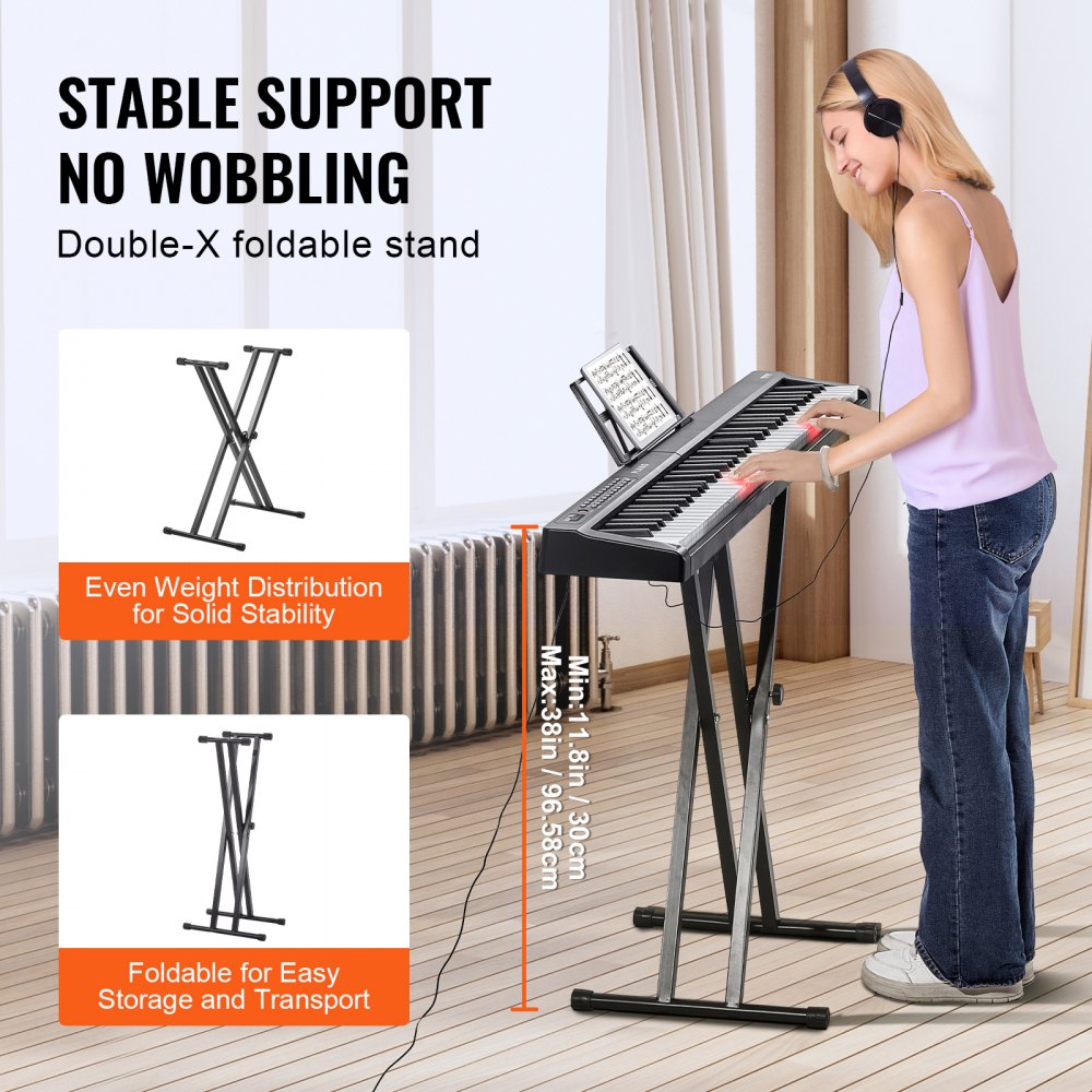 VEVOR 88 Key Digital Piano Keyboard, Semi Weighted Keys, Full Size Electric Keyboard Piano Set with Adjustable Stand Built-In Speakers Sustain Pedal Headphones, Bluetooth MIDI USB for Beginners