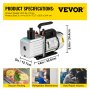 VEVOR vacuum pump with specifications, auto repair, refrigerator maintenance, vacuum packing.