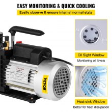 8CFM Two-Stage Rotary Vane Professional Vacuum Pump (15Micron, 1HP, 1/4"flare 3/8 SAE 1/2"ACME inlet)