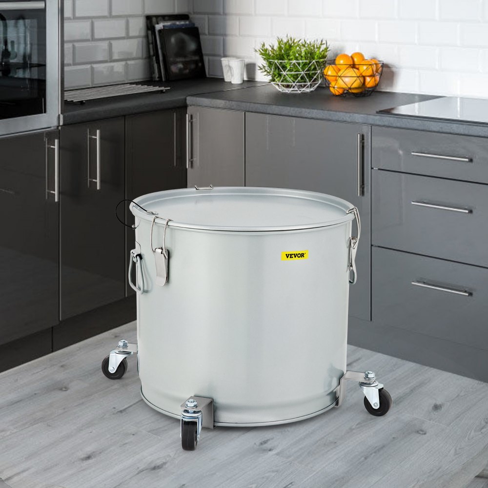 VEVOR Cubo de grasa para freidora, 15,9 gal/60 L, recipiente de filtro de aceite de acero al carbono recubierto con base de rueda, carrito de eliminación de aceite con capacidad de 123 libras, contenedor de transporte con clip de bloqueo de tapa, bolsa de filtro de nailon, plateado