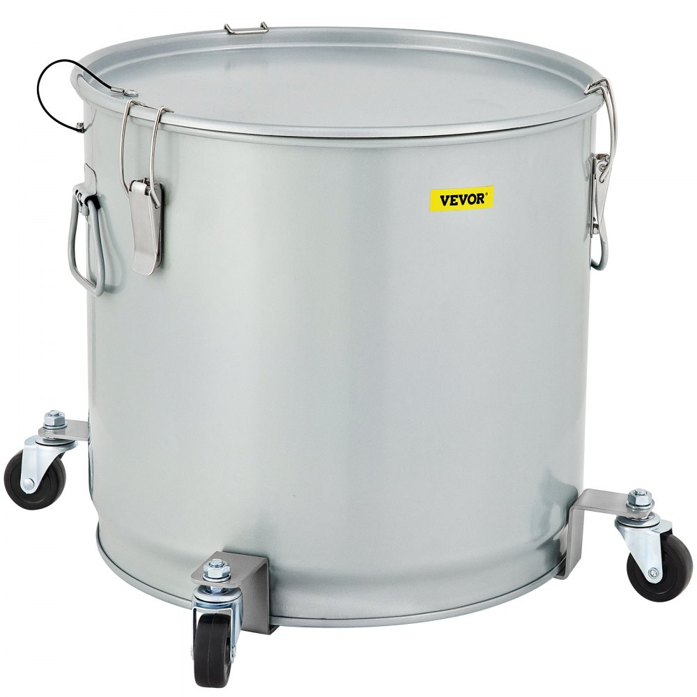 VEVOR Cubo de grasa para freidora, 15,9 gal/60 L, recipiente de filtro de aceite de acero al carbono recubierto con base de rueda, carrito de eliminación de aceite con capacidad de 123 libras, contenedor de transporte con clip de bloqueo de tapa, bolsa de filtro de nailon, plateado