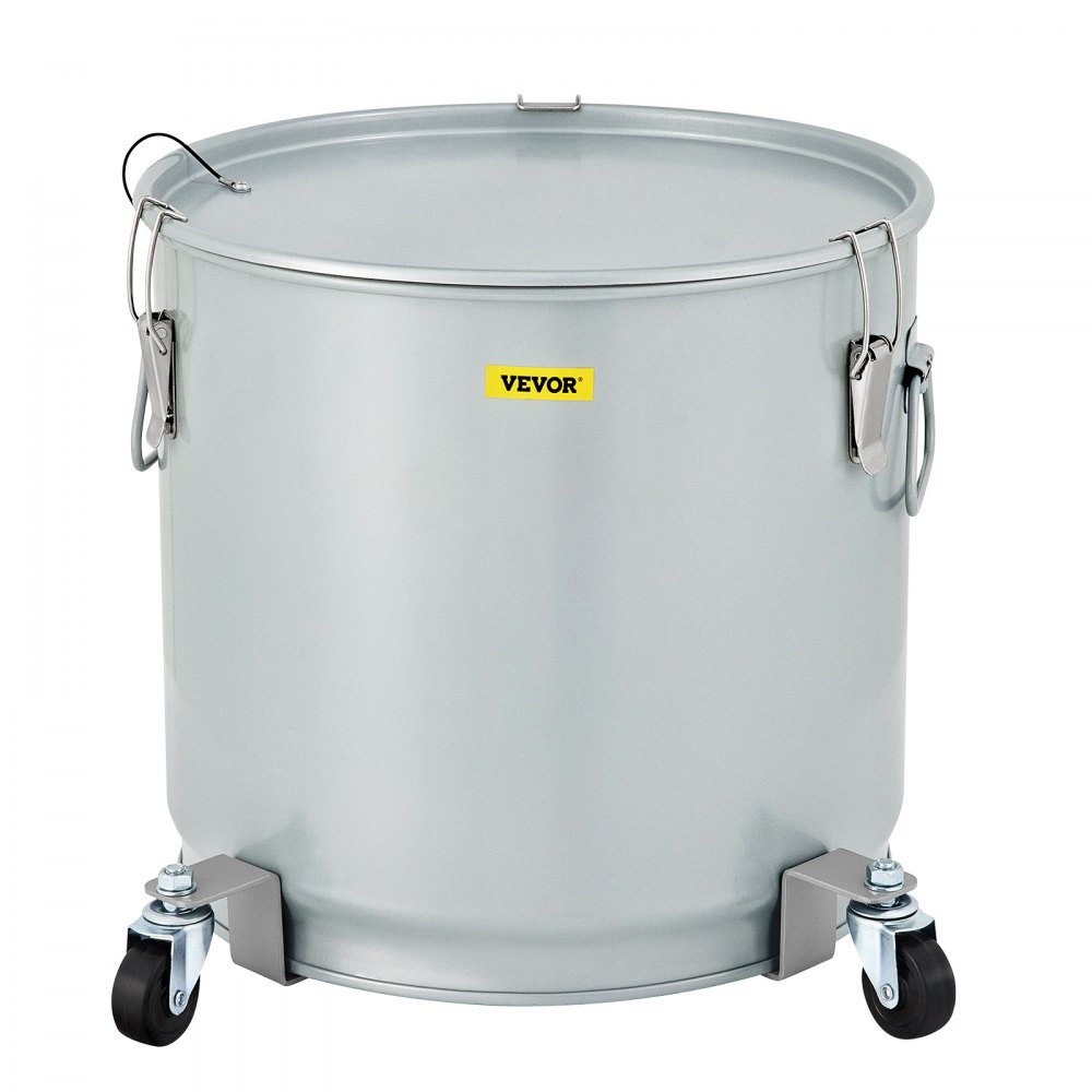 VEVOR Cubo de grasa para freidora, 15,9 gal/60 L, recipiente de filtro de aceite de acero al carbono recubierto con base de rueda, carrito de eliminación de aceite con capacidad de 123 libras, contenedor de transporte con clip de bloqueo de tapa, bolsa de filtro de nailon, plateado