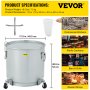 VEVOR Cubo de grasa para freidora, 15,9 gal/60 L, recipiente de filtro de aceite de acero al carbono recubierto con base de rueda, carrito de eliminación de aceite con capacidad de 123 libras, contenedor de transporte con clip de bloqueo de tapa, bolsa de filtro de nailon, plateado