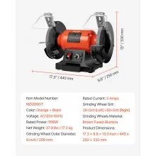VEVOR Bench Grinder, 8-inch Variable Speed Bench Grinder, 2000-3450RPM Table Grinders with 550W 5.0A Induction Motor, 36/60-Grit Grinding Wheel & Adjustable Eye Shield for Sharpening Grinding