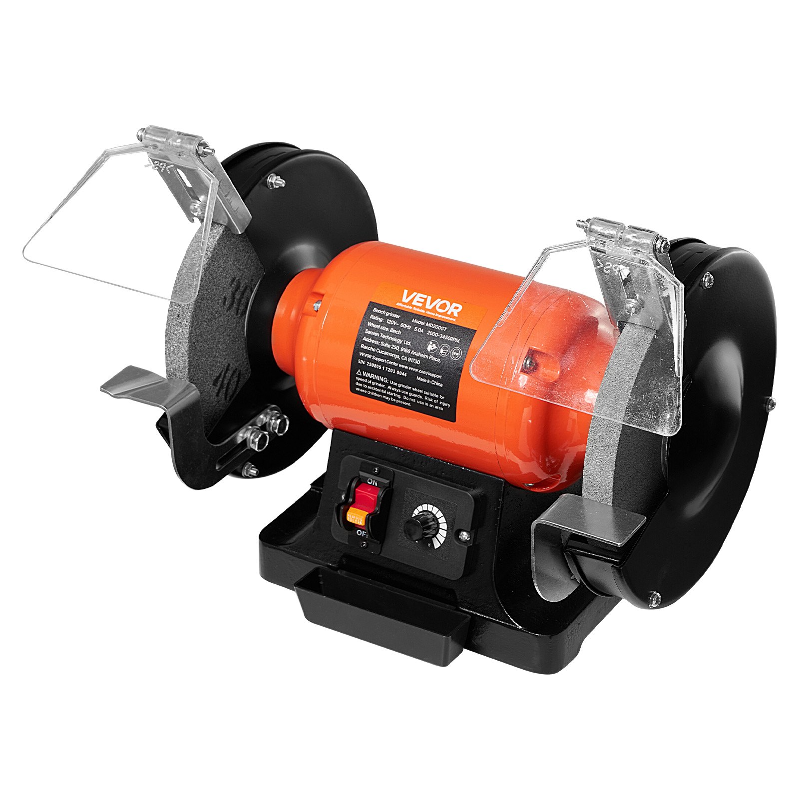 VEVOR Bench Grinder, 8-inch Variable Speed Bench Grinder, 2000-3450RPM Table Grinders with 550W 5.0A Induction Motor, 36/60-Grit Grinding Wheel & Adjustable Eye Shield for Sharpening Grinding