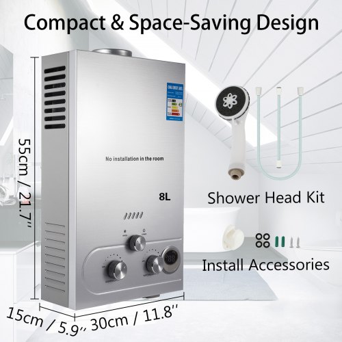 High Quality 2gpm LPG Propane Gas 8L Hot Water Heater Tankless Instant With Shower Kit