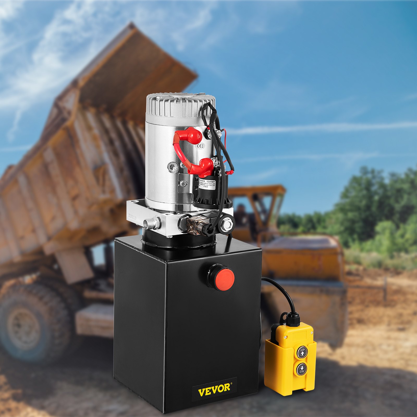 VEVOR Hydraulic Power Unit 8 Quart Hydraulic Pump Dump Truck Single Acting Hydraulic Power Unit Hydraulic Dump Trailer Pump 12V DC (Steel, 8 Quart/Single Acting)