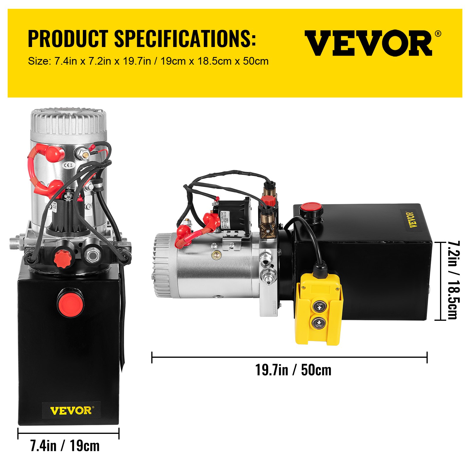 VEVOR Hydraulic Power Unit 8 Quart Hydraulic Pump Double Acting Hydraulic Power 12V DC with Metal Oil Reservoir Hydraulic Pump Power Unit for Dump Trailer Car Lifting