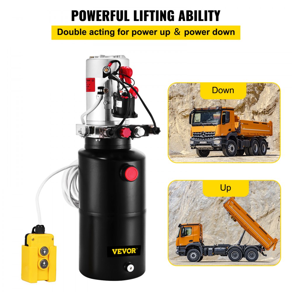 VEVOR Hydraulic Pump 12V Hydraulic Motor Hydraulic Power Unit, Dump Trailer Hydraulic Pump Double Acting Hydraulic Power Pack 8L/Quart Electric Hydraulic Pump with Hydraulic Reservoir for Car Lift