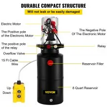 VEVOR Hydraulic Power Unit 12V DC Double Acting Hydraulic Pump 8 Quart Steel Reservoir Hydraulic Pump Unit for Dump Trailers Car Lift Pump (8 Quart Double Acting Steel)