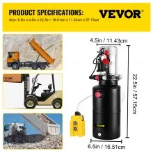 VEVOR Hydraulic Power Unit 12V DC Double Acting Hydraulic Pump 8 Quart Steel Reservoir Hydraulic Pump Unit for Dump Trailers Car Lift Pump (8 Quart Double Acting Steel)