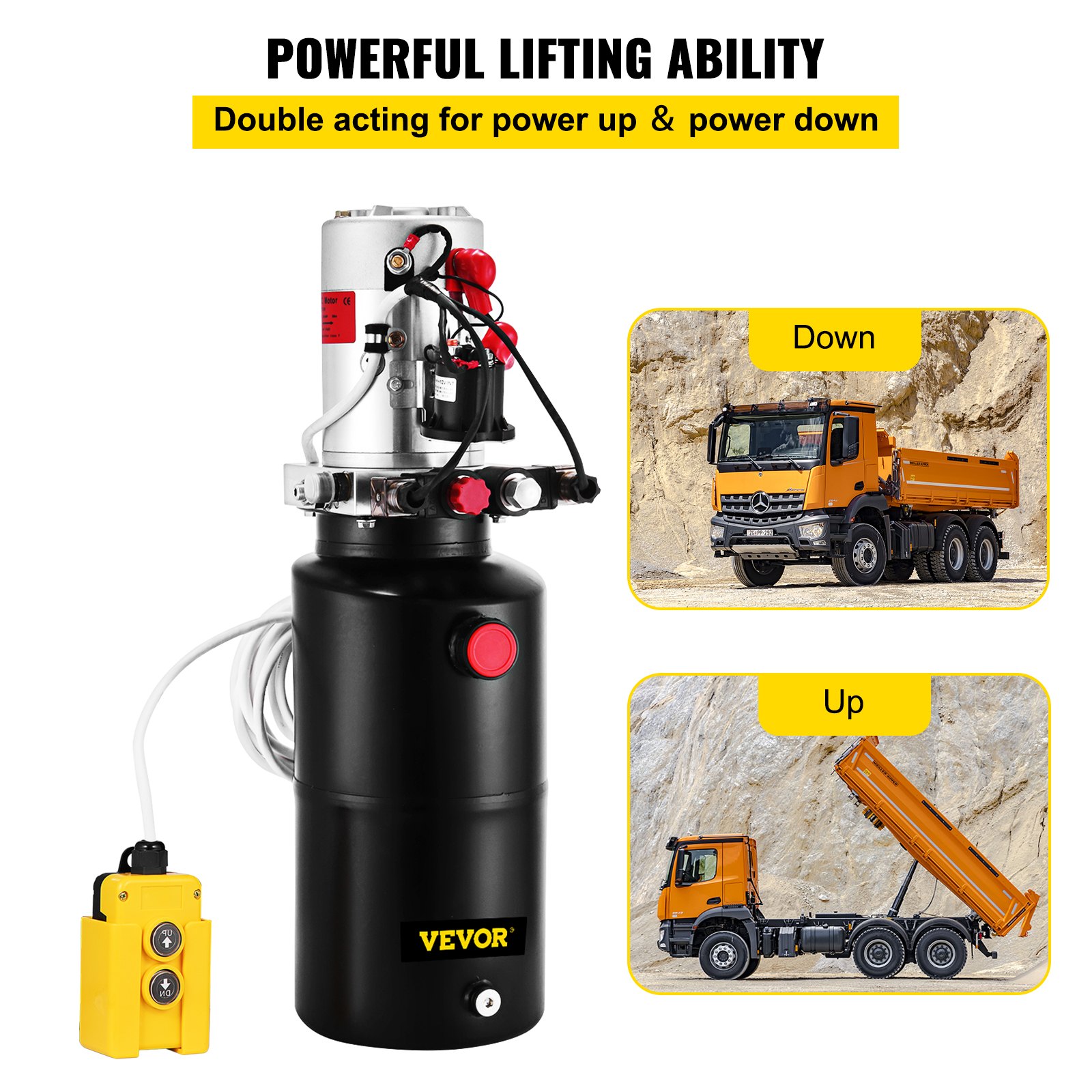 VEVOR Hydraulic Power Unit 12V DC Double Acting Hydraulic Pump 8 Quart Steel Reservoir Hydraulic Pump Unit for Dump Trailers Car Lift Pump (8 Quart Double Acting Steel)