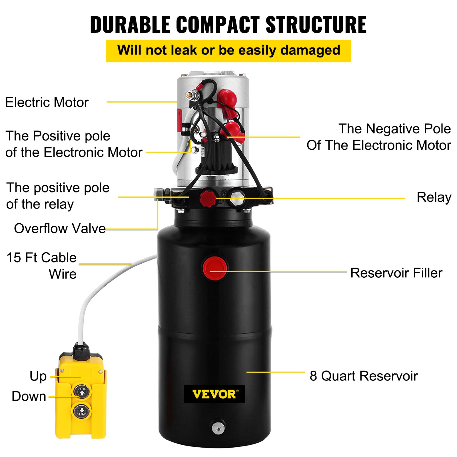 VEVOR Hydraulic Power Unit 12V DC Double Acting Hydraulic Pump 8 Quart Steel Reservoir Hydraulic Pump Unit for Dump Trailers Car Lift Pump (8 Quart Double Acting Steel)