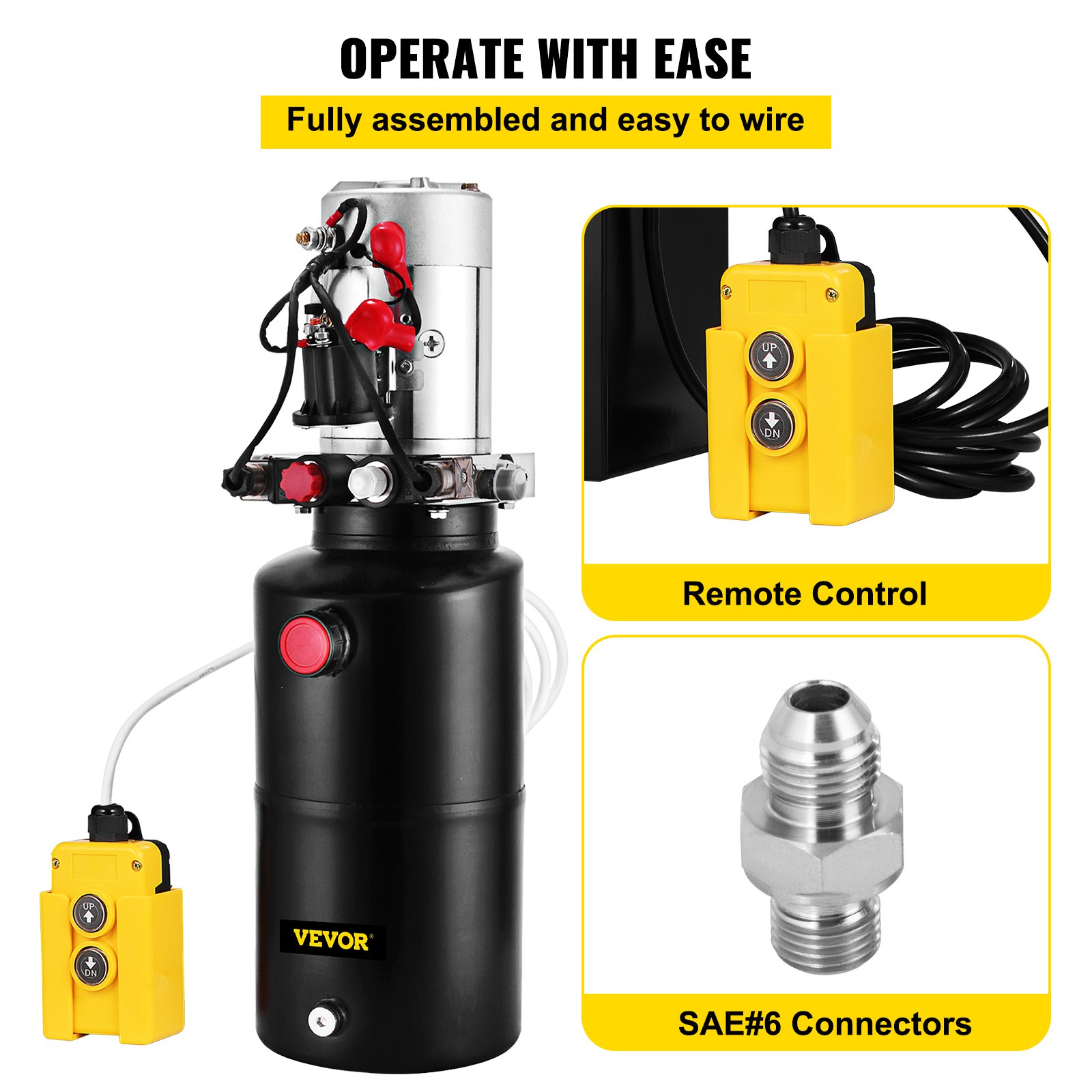 VEVOR Hydraulic Pump 12V Hydraulic Motor Hydraulic Power Unit, Dump Trailer Hydraulic Pump Double Acting Hydraulic Power Pack 8L/Quart Electric Hydraulic Pump with Hydraulic Reservoir for Car Lift