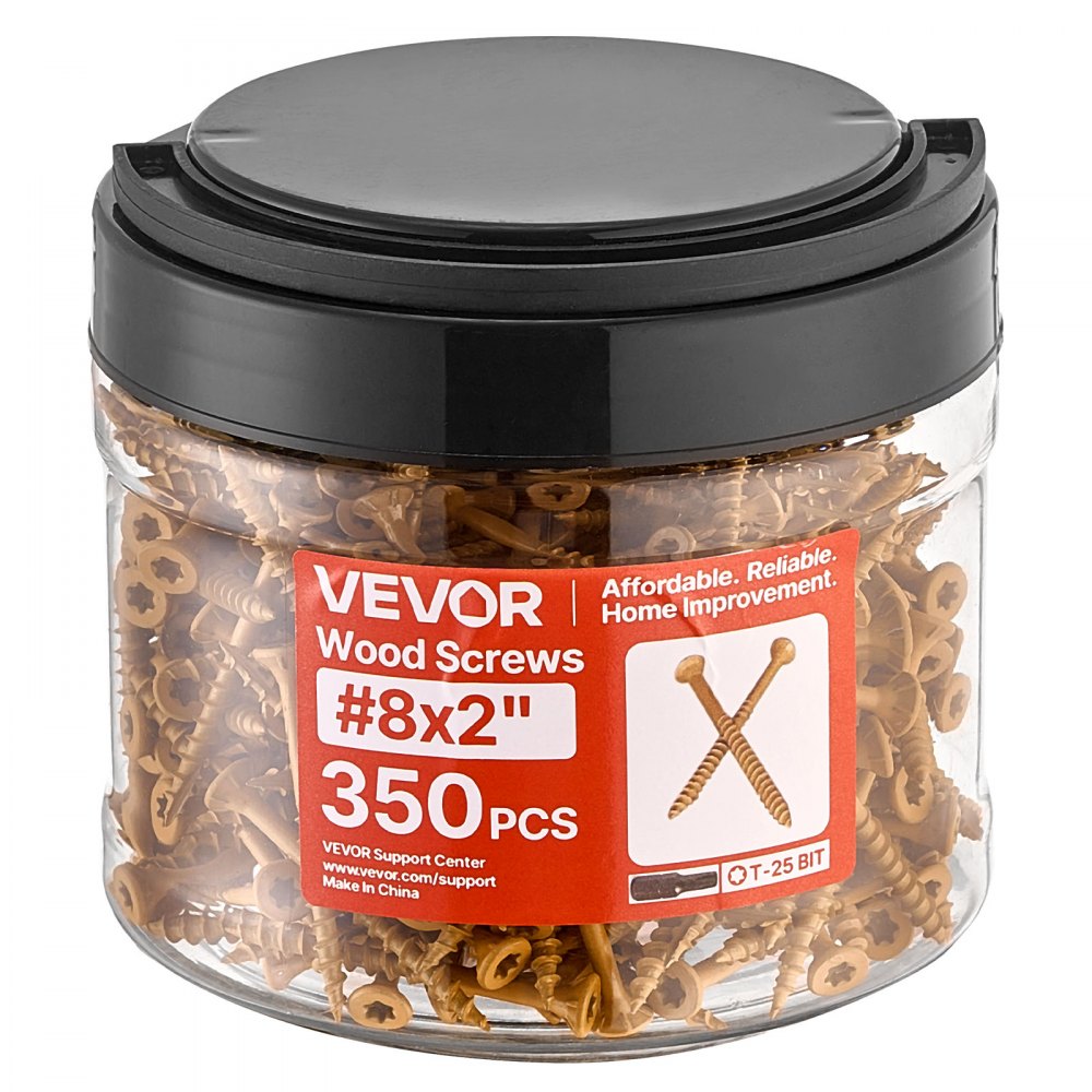 VEVOR Wood Screws 350 PCS, #8 x 2-Inch Anti-Rust Coated, Exterior Deck Screw Torx/T25 Star Drive, Metal Rust-Resistant Outdoor Decking Screws with 2 Screw Connectors, for Decking Fencing Framing