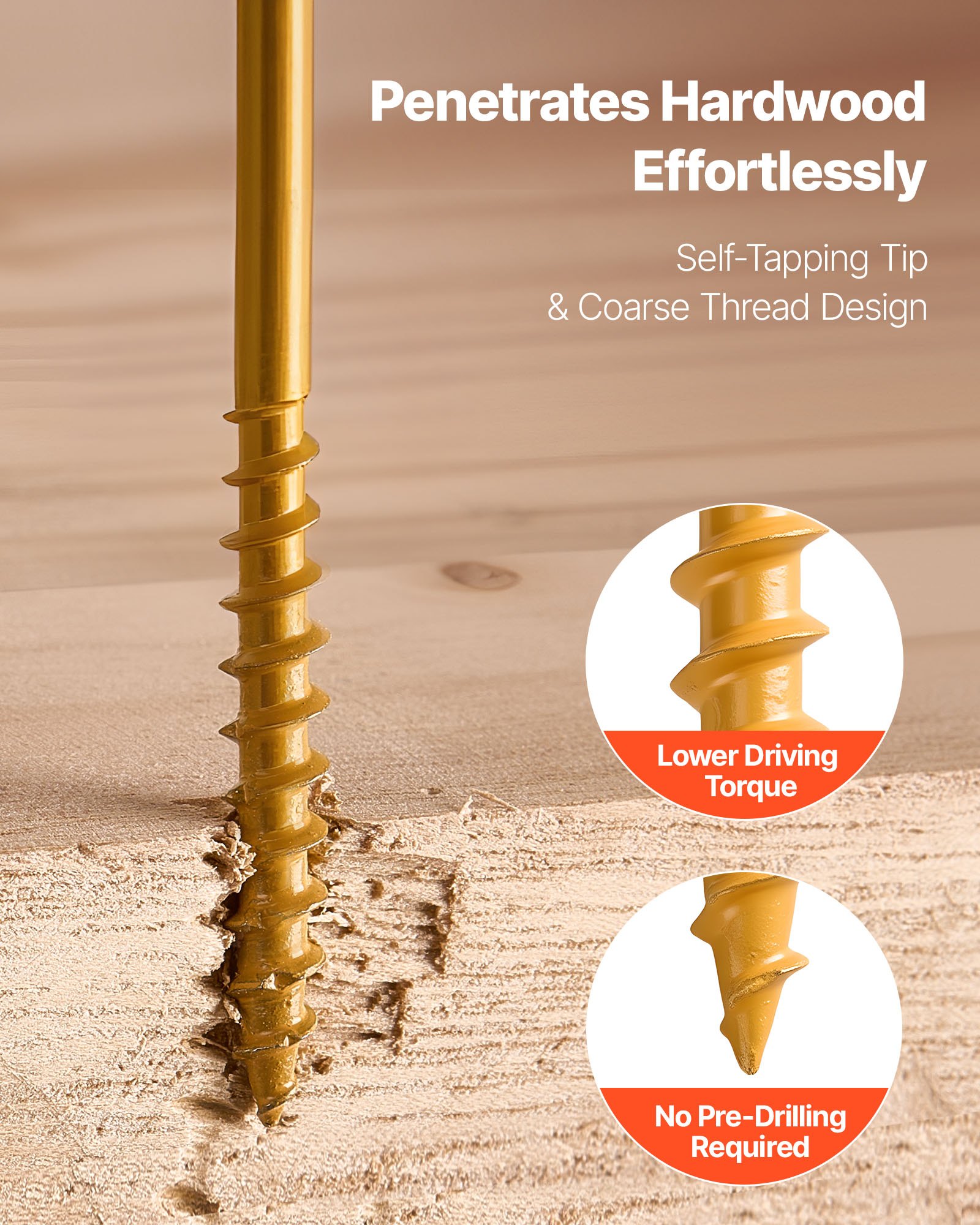 VEVOR Wood Screws 350 PCS, #8 x 2-Inch Anti-Rust Coated, Exterior Deck Screw Torx/T25 Star Drive, Metal Rust-Resistant Outdoor Decking Screws with 2 Screw Connectors, for Decking Fencing Framing