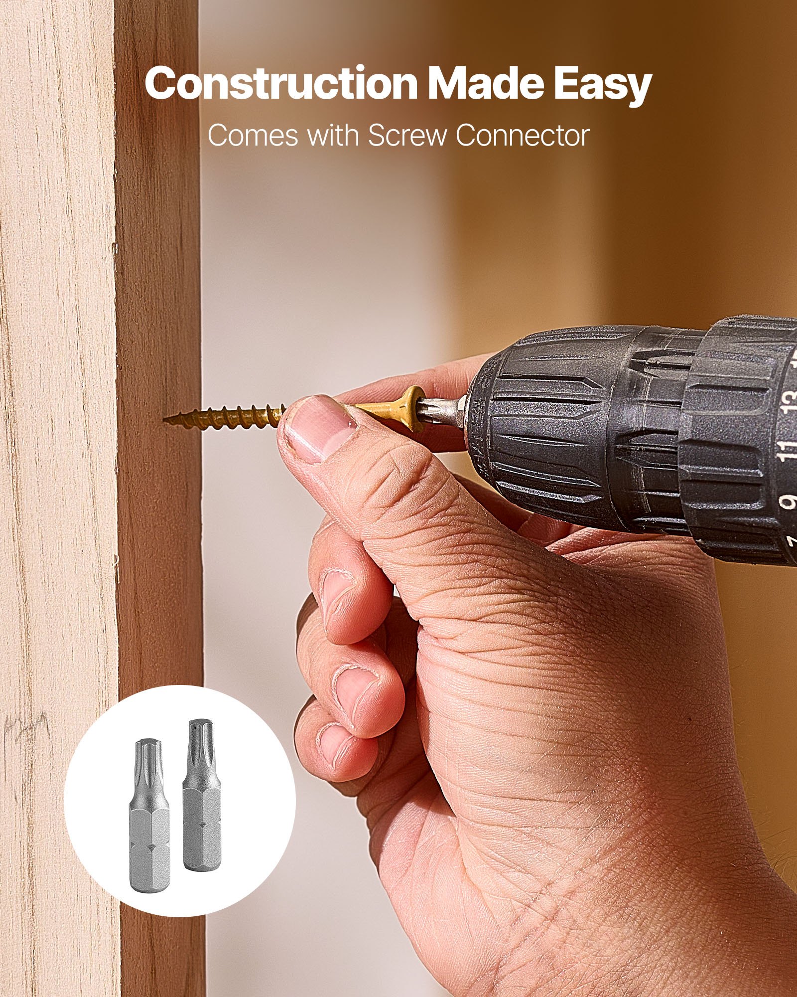 VEVOR Wood Screws 350 PCS, #8 x 2-Inch Anti-Rust Coated, Exterior Deck Screw Torx/T25 Star Drive, Metal Rust-Resistant Outdoor Decking Screws with 2 Screw Connectors, for Decking Fencing Framing