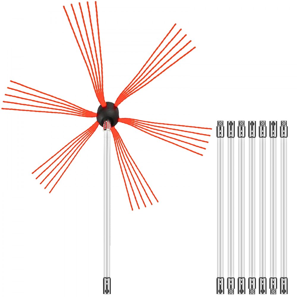 VEVOR chimney sweep kit with flexible rods and nylon brush heads.