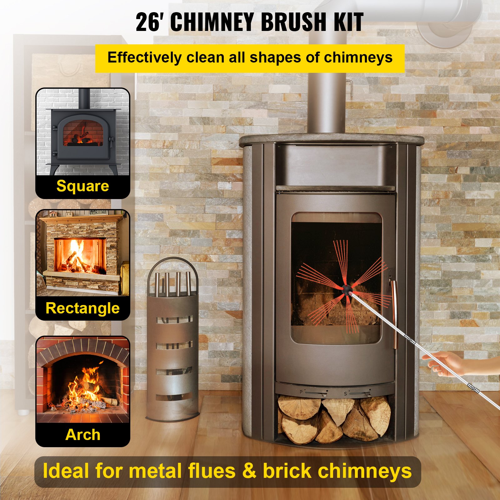 VEVOR chimney sweep kit for square, rectangle, and arch chimneys. ideal for all flues.