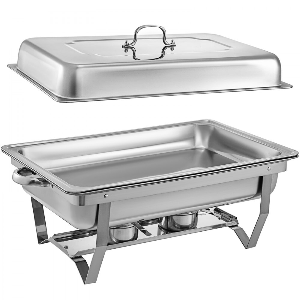 8 Packs 9L/ 9 Quart Stainless Steel Chafing Dishes Full Size Pan Rectangular Chafer Complete Set