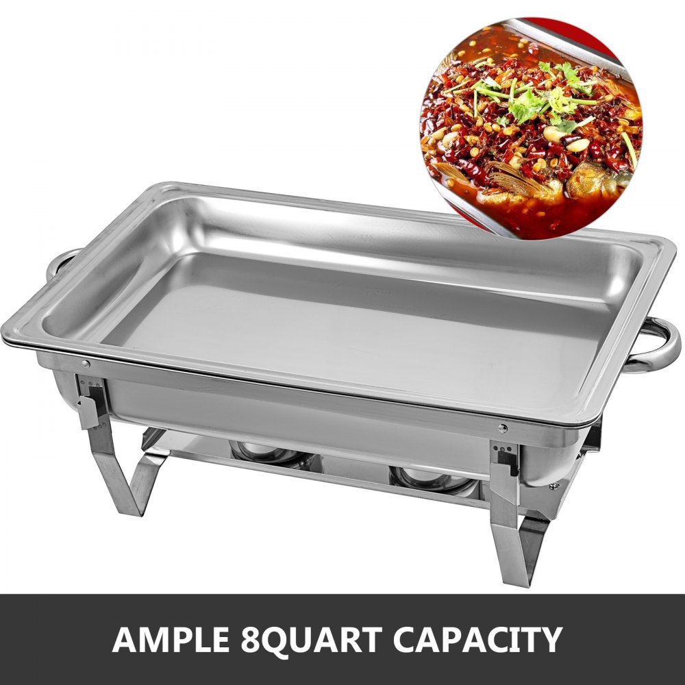 8 Packs 9L/ 9 Quart Stainless Steel Chafing Dishes Full Size Pan Rectangular Chafer Complete Set