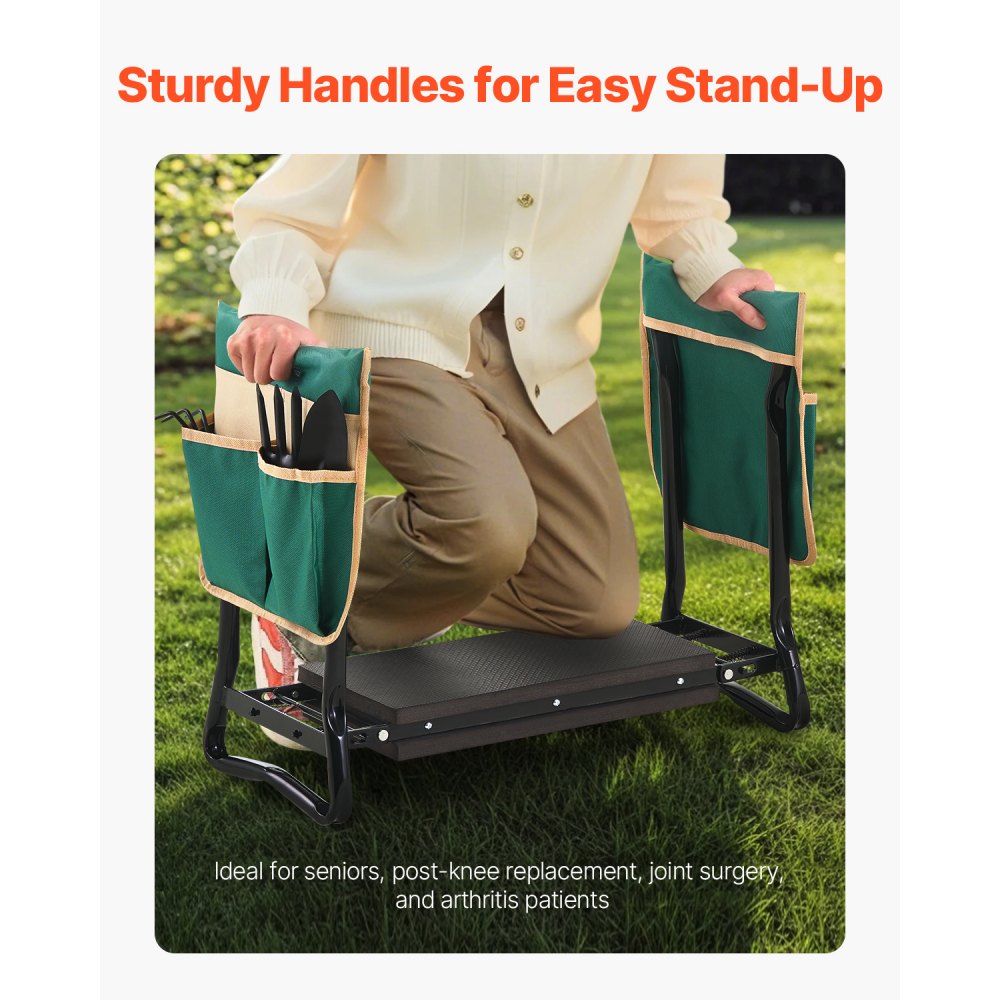 VEVOR Garden Kneeler and Seat, 8 in Wide Kneeling Pad, Heavy Duty Garden Kneeling Stool, Folding Garden Seat with 2 Tool Bags, Relieve Knee & Back Pain, Portable Garden Bench for Women Grandparents
