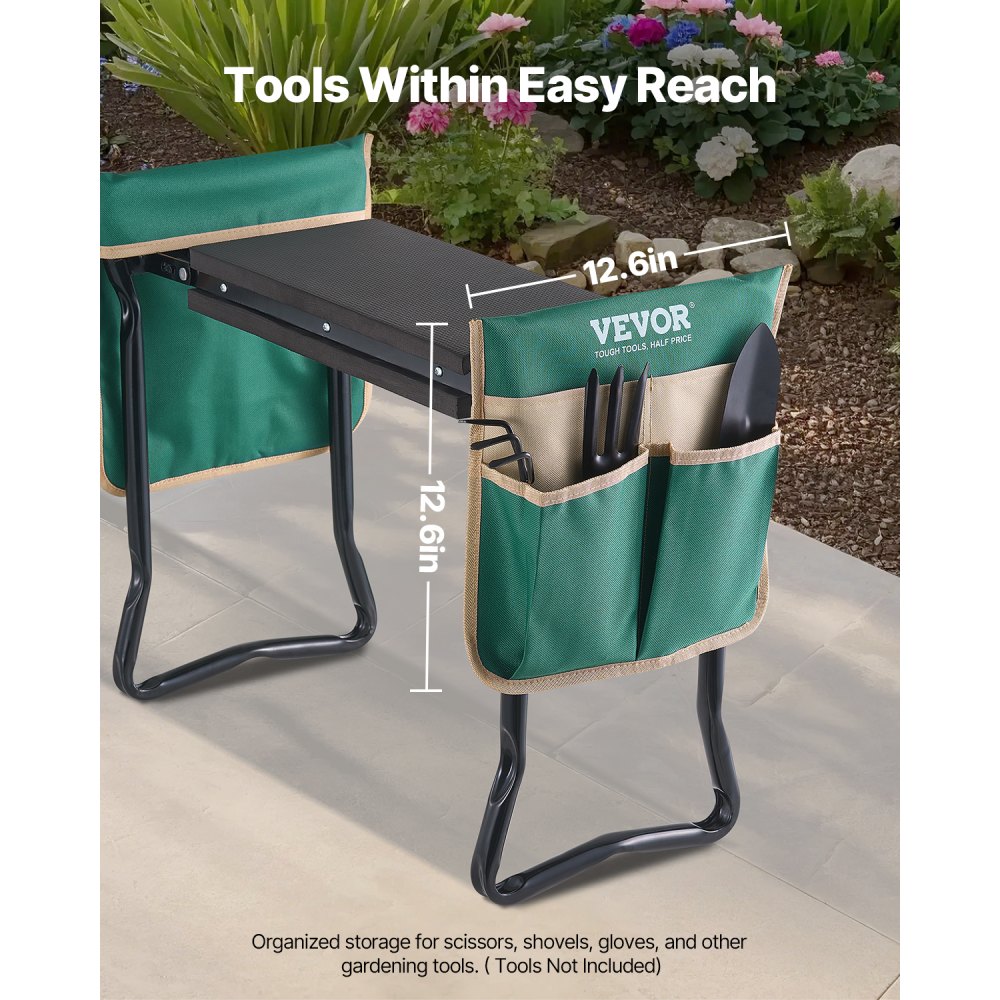 VEVOR Garden Kneeler and Seat, 8 in Wide Kneeling Pad, Heavy Duty Garden Kneeling Stool, Folding Garden Seat with 2 Tool Bags, Relieve Knee & Back Pain, Portable Garden Bench for Women Grandparents