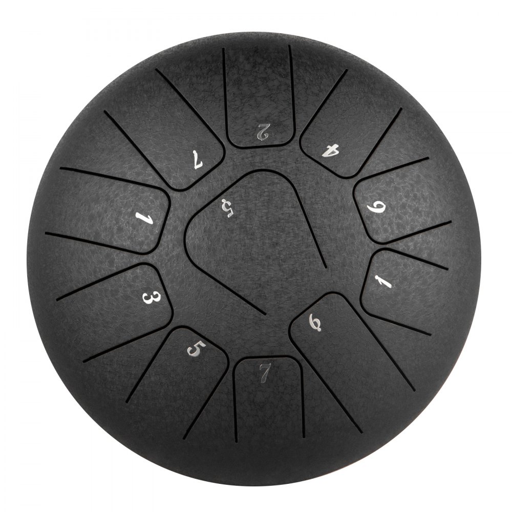 VEVOR Steel Tongue Drum 11 Notes 8 Inches Dia Tongue Drum Black Handpan Drum Notes Percussion Instrument Steel Drums Instruments with Bag, Music Book, Mallets, Mallet Bracket