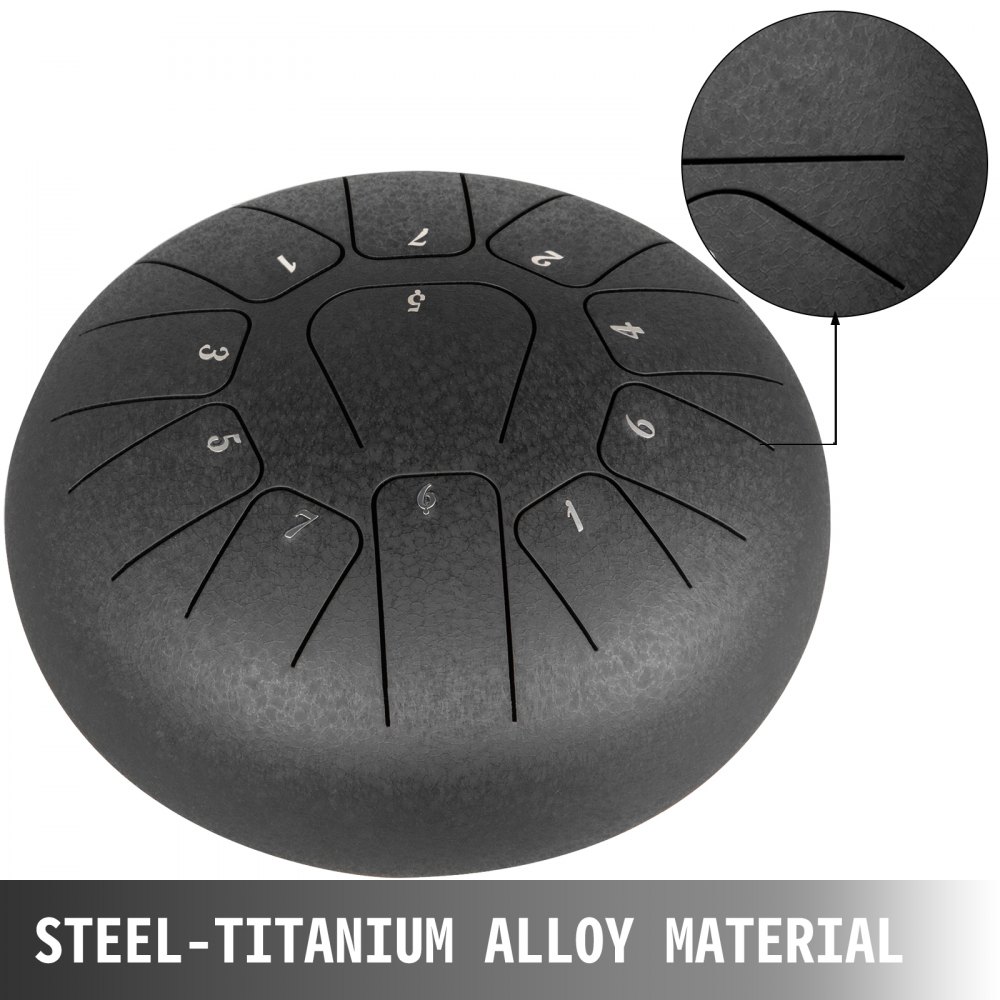VEVOR Steel Tongue Drum 11 Notes 8 Inches Dia Tongue Drum Black Handpan Drum Notes Percussion Instrument Steel Drums Instruments with Bag, Music Book, Mallets, Mallet Bracket