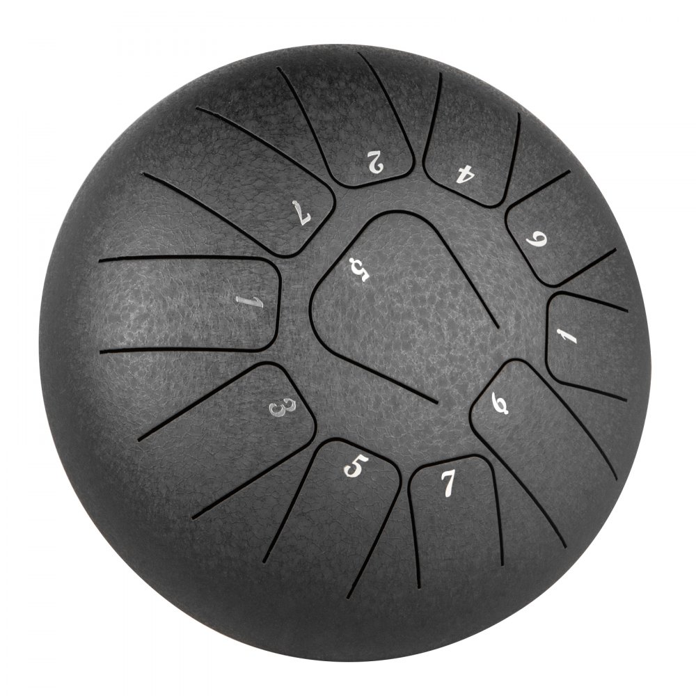 VEVOR Steel Tongue Drum 11 Notes 8 Inches Dia Tongue Drum Black Handpan Drum Notes Percussion Instrument Steel Drums Instruments with Bag, Music Book, Mallets, Mallet Bracket