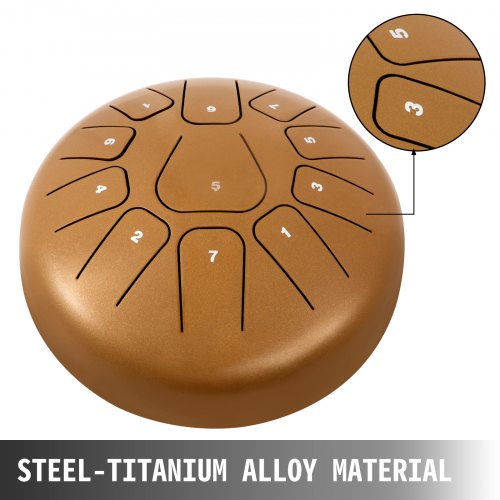 VEVOR Steel Tongue Drum 11 Notes 8 Inches Dia Tongue Drum Gold Handpan Drum Notes Percussion Instrument Steel Drums Instruments with Bag, Music Book, Mallets, Mallet Bracket