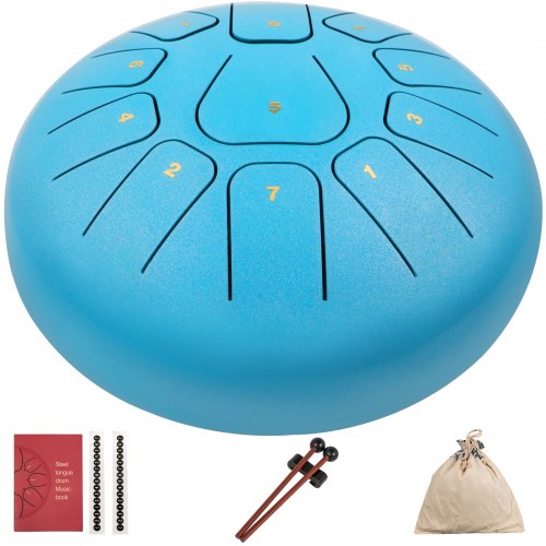 Vevor Steel Tongue Drum Percussion Instrument 11 Notes 8 Inch Handpan Sky Blue