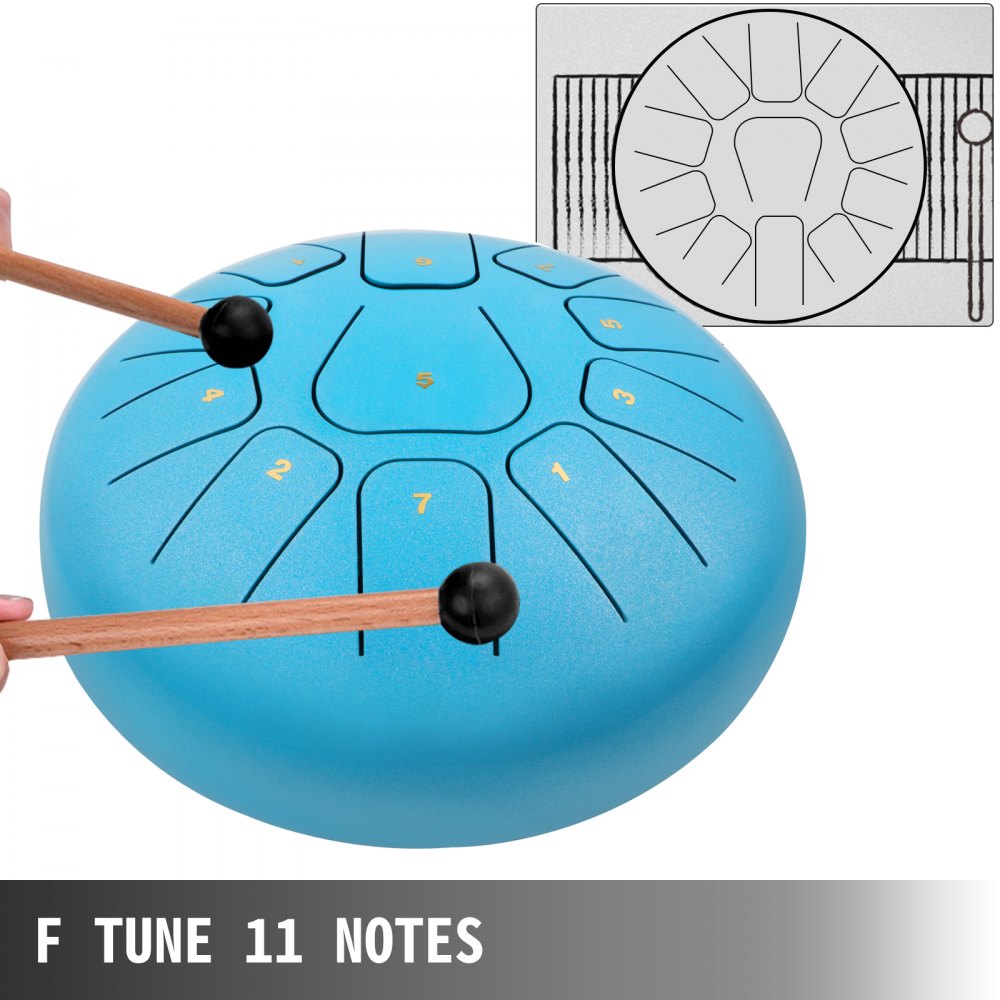 Steel Tongue Drum 8" 11 Notes Pan Drum Handpan Blue Meditation With Bag Mallets