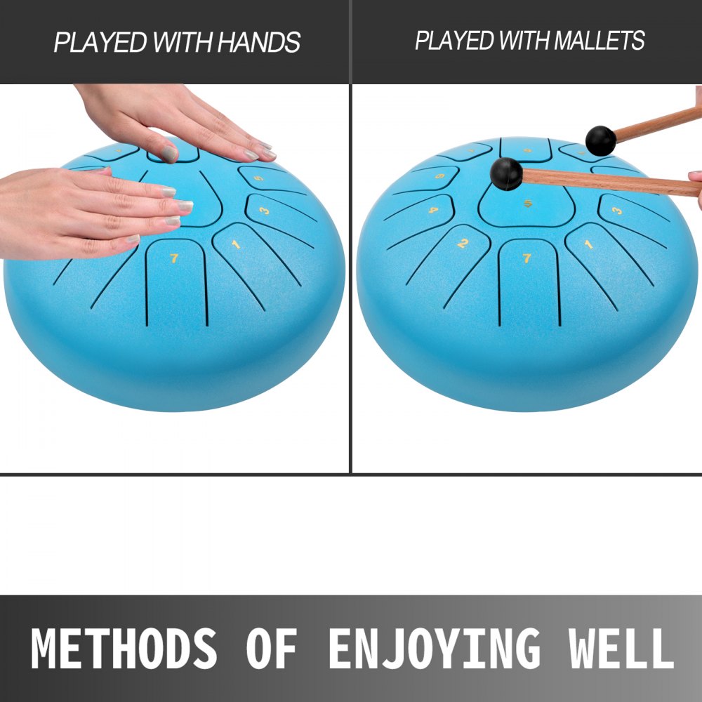 Steel Tongue Drum 8" 11 Notes Pan Drum Handpan Blue Meditation With Bag Mallets