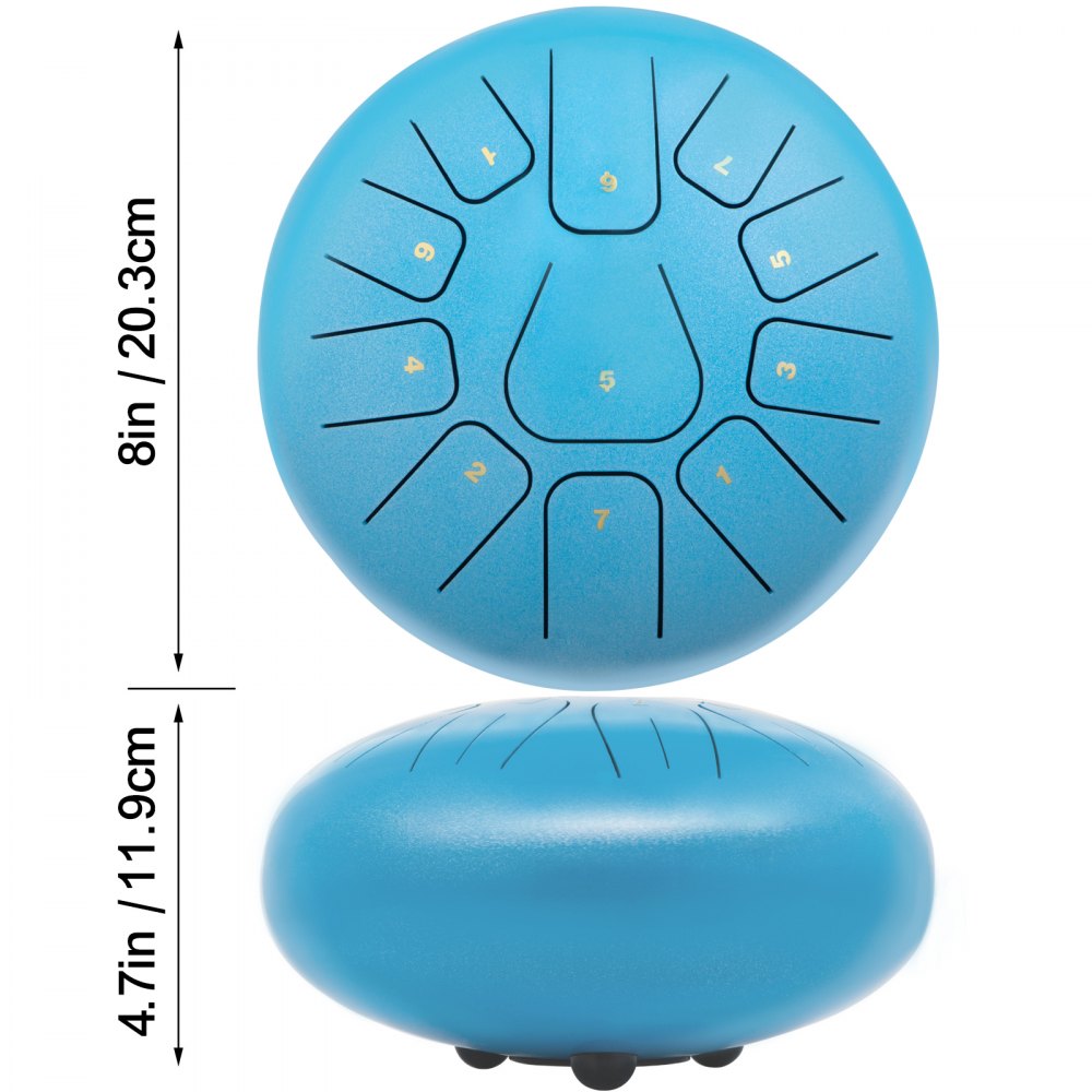 Steel Tongue Drum 8" 11 Notes Pan Drum Handpan Blue Meditation With Bag Mallets